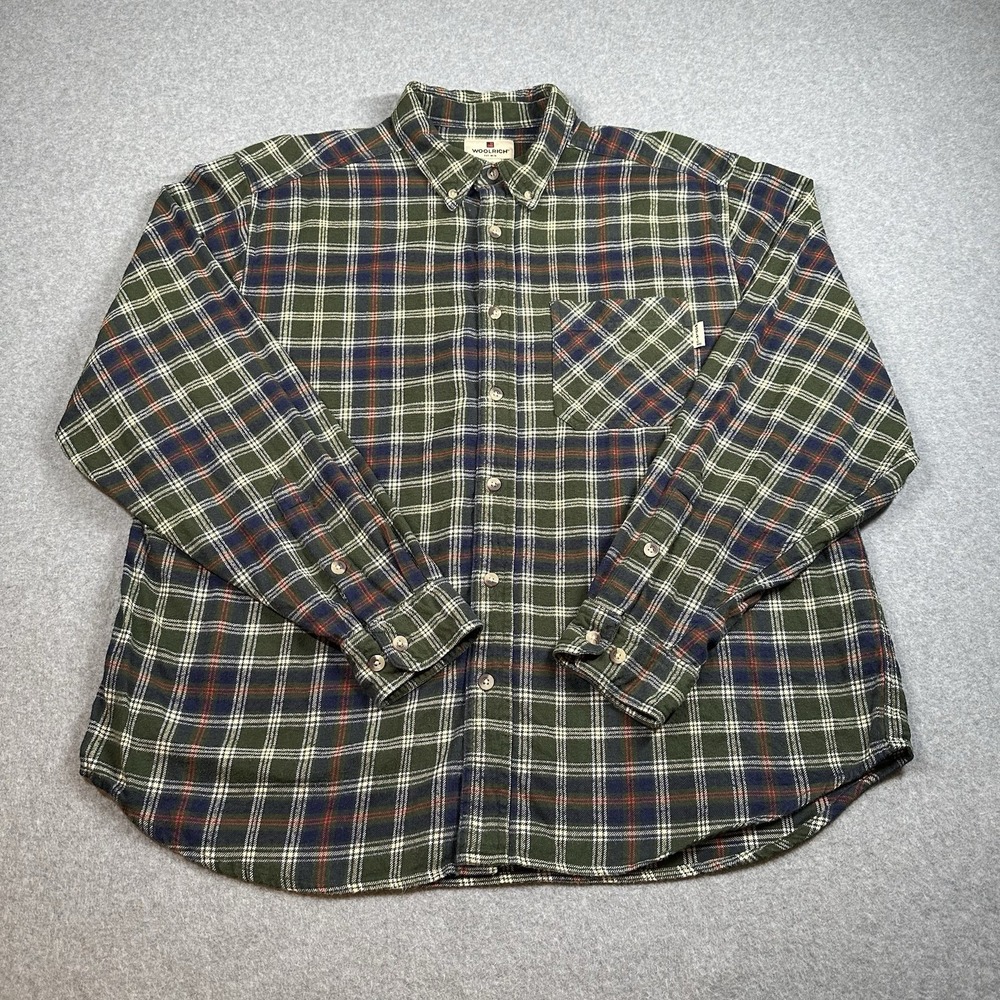 Woolrich‎ Flannel Shirt Mens XL Green Plaid 100% Cotton Button Down Pocket